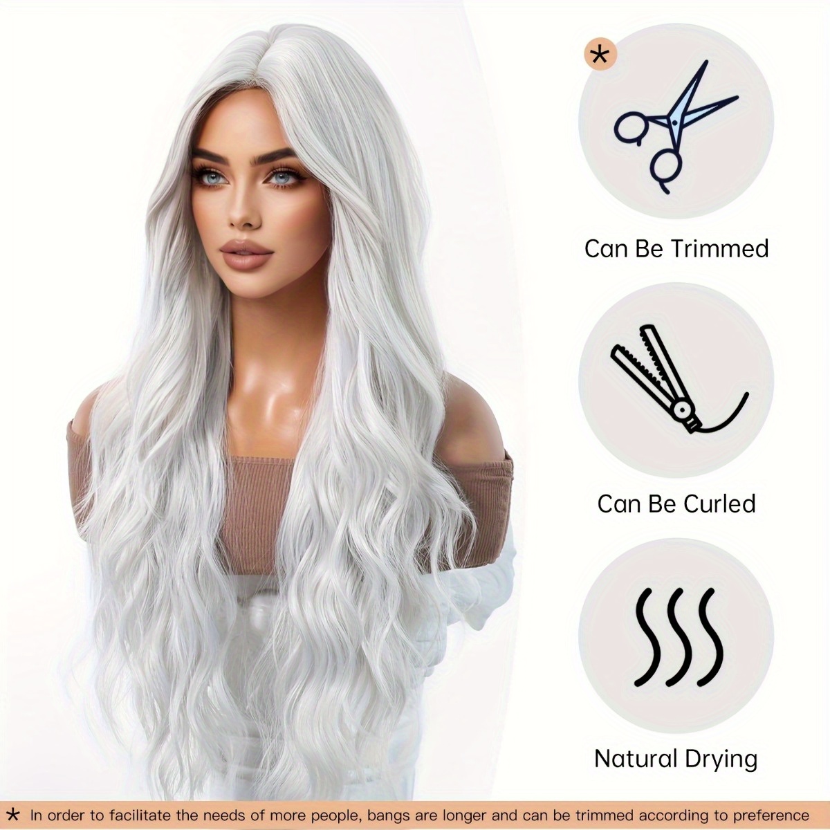 Hair Care Naturally - Anxin Brand Synthetic Fiber Wig: Silver-White