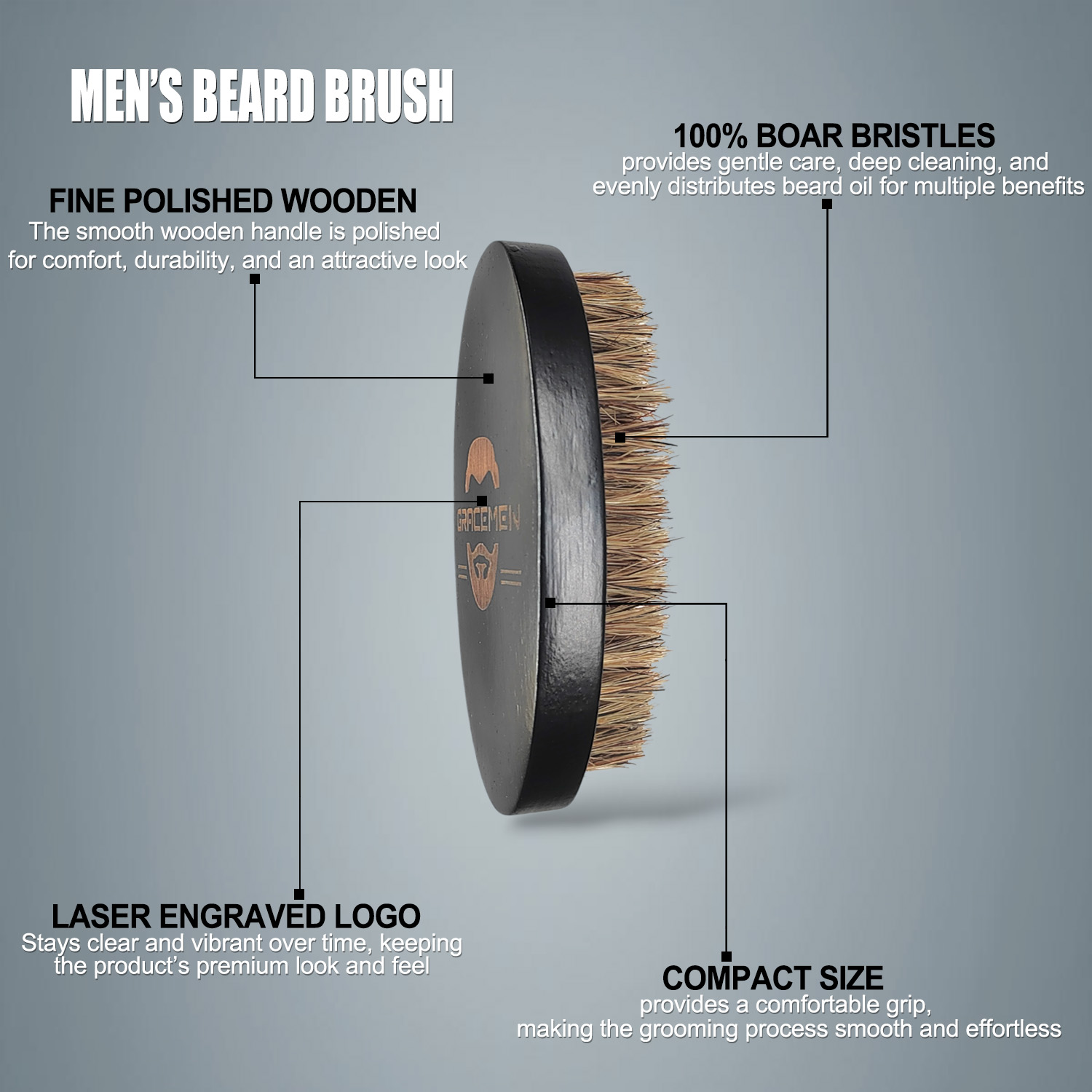 Gracemen Beard Brush - Natural - огляд і ціна Hair Care For Men